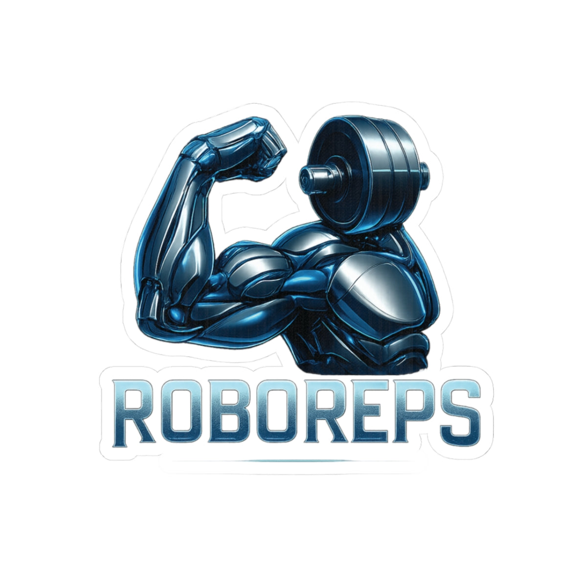 Sticker - Gym Enthusiast Robot-Humanoid Flexing Arm in Blue