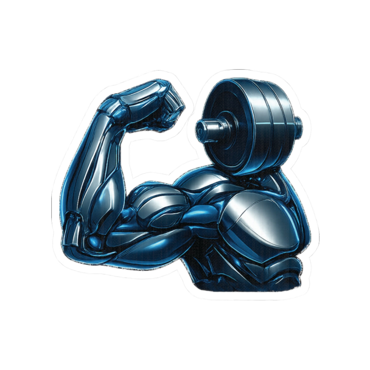 Sticker - Gym Enthusiast Robot-Humanoid Flexing Arm in Blue