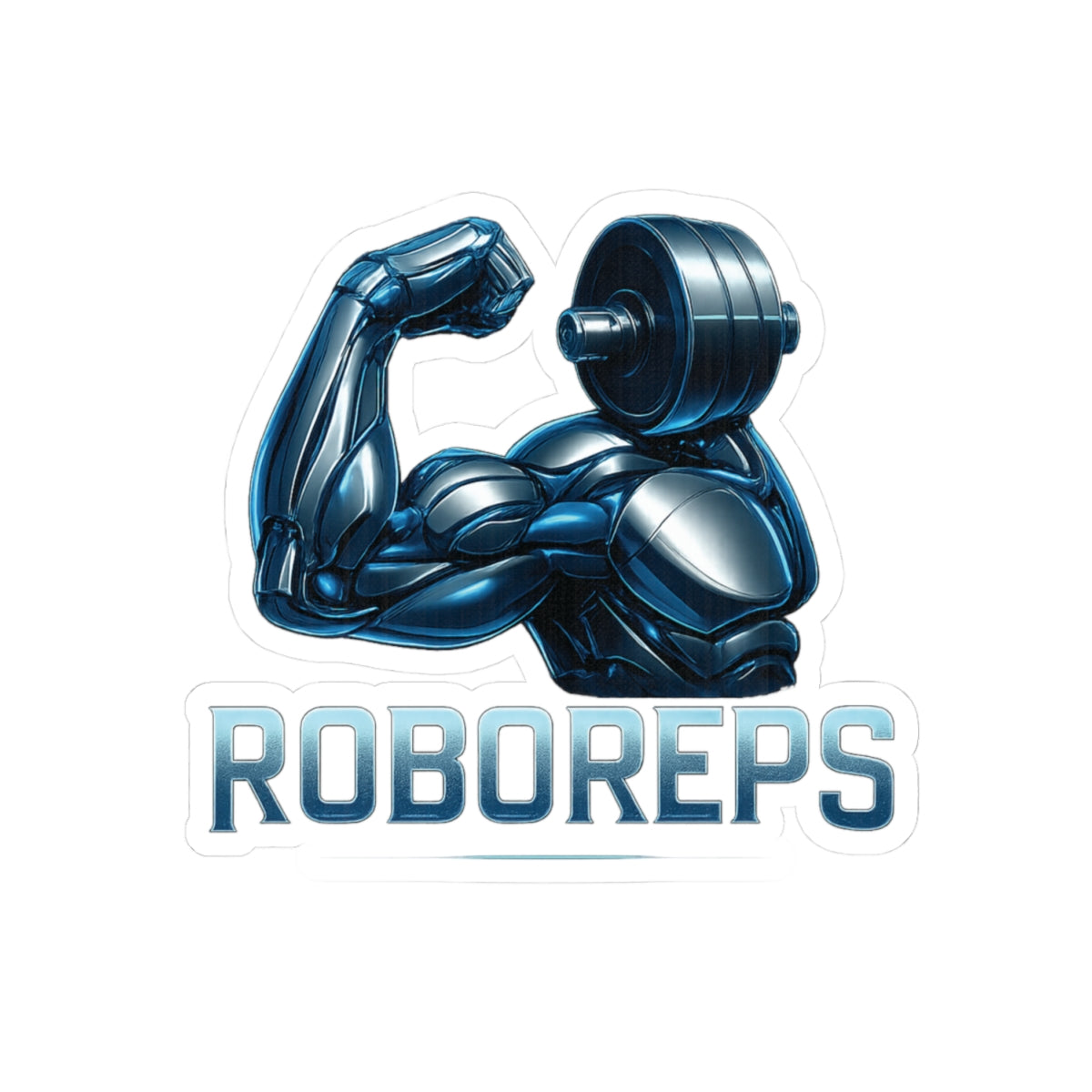 Sticker - Gym Enthusiast Robot-Humanoid Flexing Arm in Blue